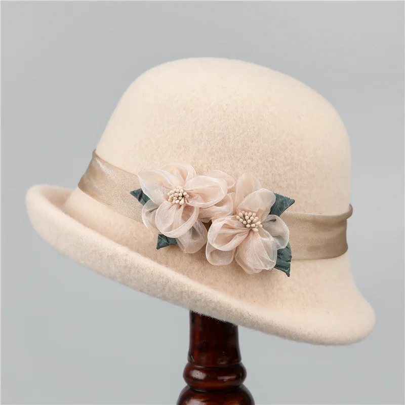 

French vintage wool top hat Elegant curled-brim wool felt hat Fashion Fisherman hat Ladies banquet basin hat