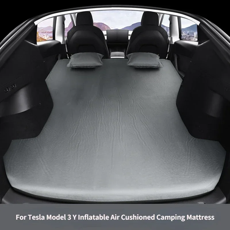 Inflatable Air Bed Car Sleeping Mattress Camping Mattress Inflatable Camping Mattress For Tesla Model 3 Model Y-Inflatable Air Mattress Outdoor Camping Inflatable Special Suede Fabric Car Travel Bed