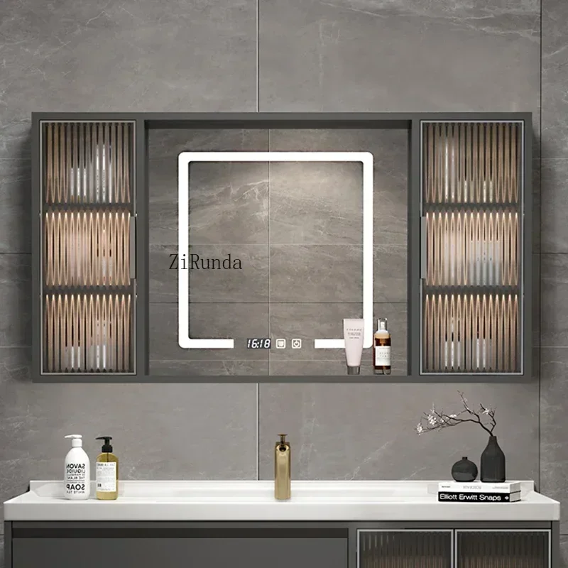 Nordic Luxury Smart Bathroom Mirror Cabinet Wall-mounted Multi-functional Anti-fog Mirror Cabinet Simple Home Furniture FYBC