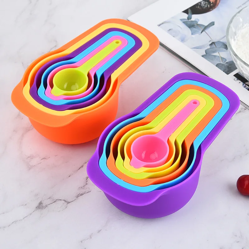 6 pcs/set kitchen measuring spoon with scale rainbow color stackable  combination measuring cup kitchen accessories baking tools - AliExpress