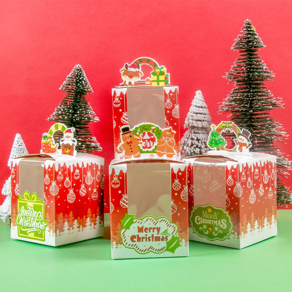 

12pcs Christmas Gift Box Santa Claus Apple Gift Boxes with Window Xmas Cookie Cake Box Merry Christmas gift Packaging bags