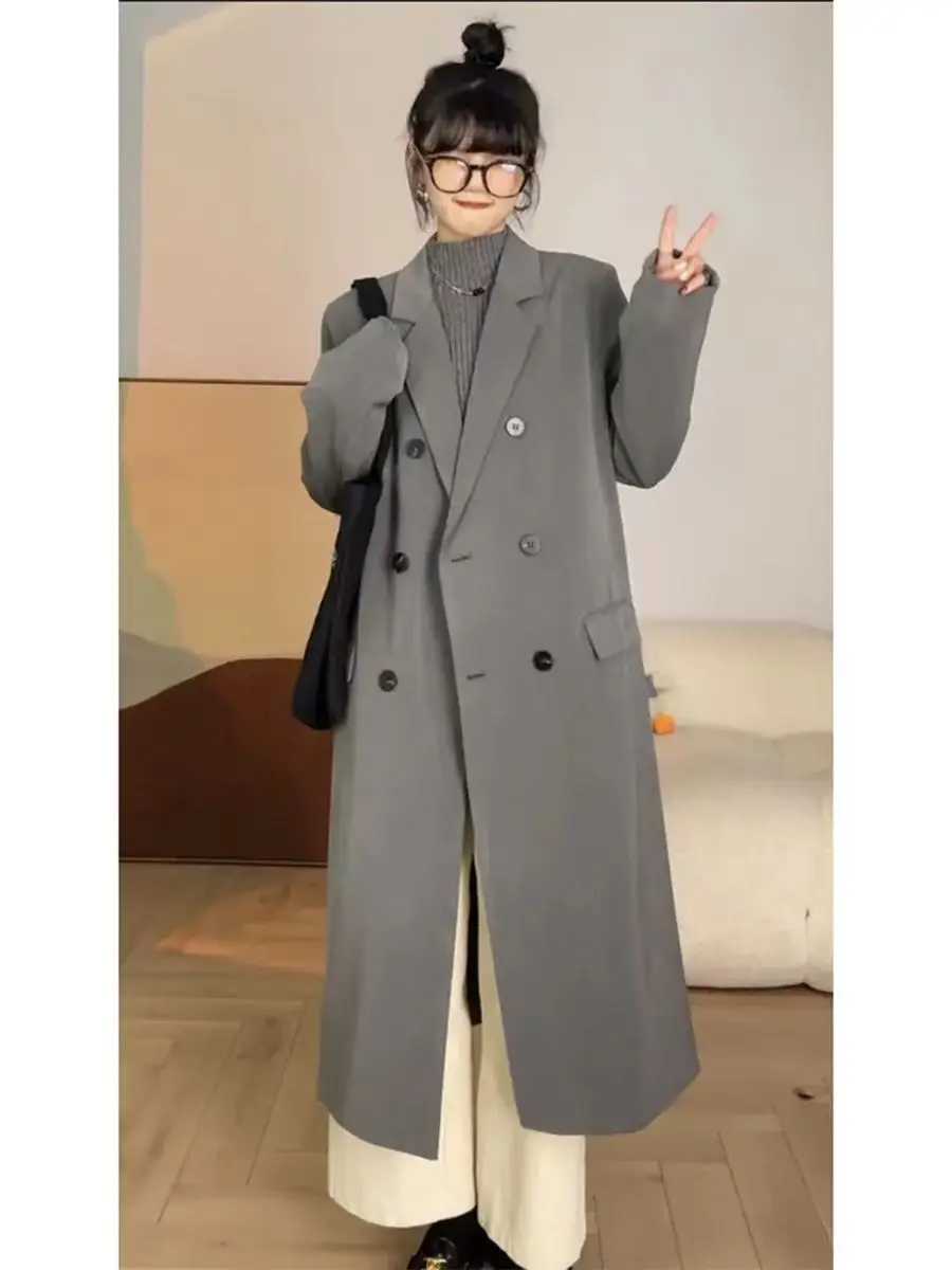 

Women 2023 New Suit Windbreaker Coat Early Autumn High Grade Long Korean Version Loose Temperament Academy Style