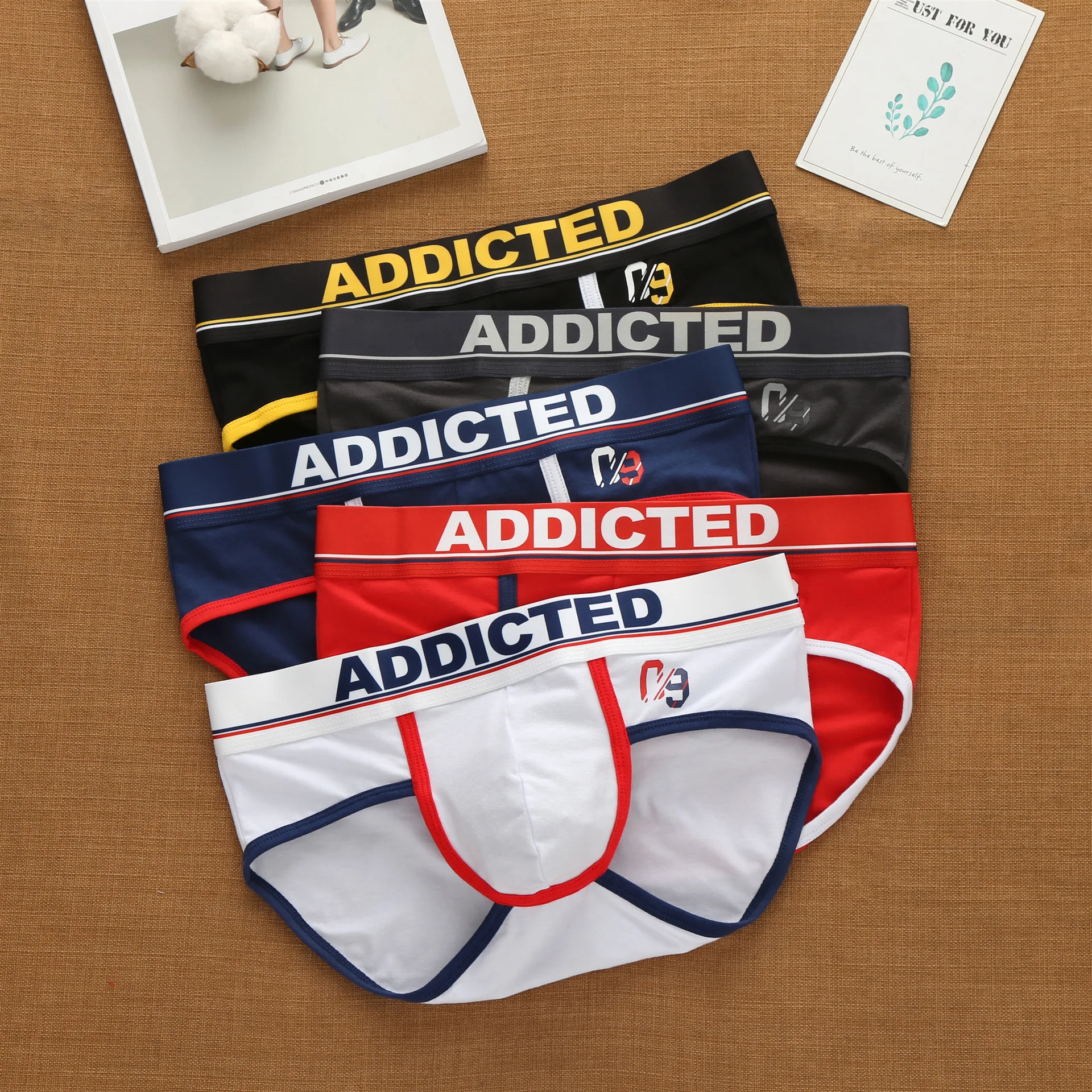 

addicted men's Korean letter pure cotton low waist underwear elastic fashion trend briefs