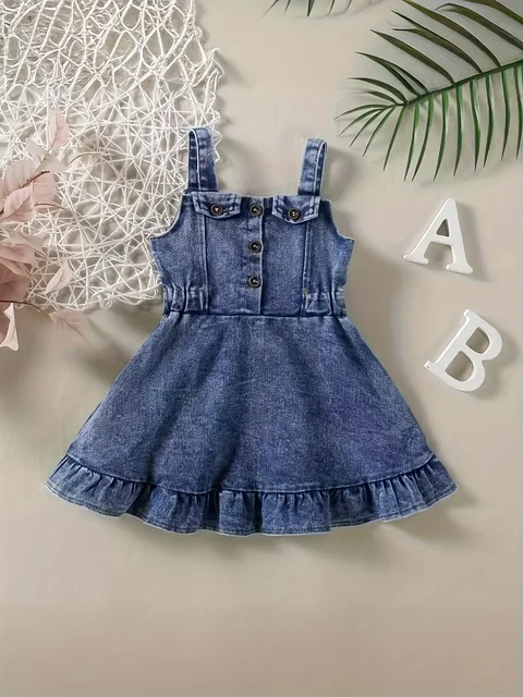 Robe barboteuse en Denim pour bébé fille, salopette dos nu, vêtements à la mode pour enfants 1