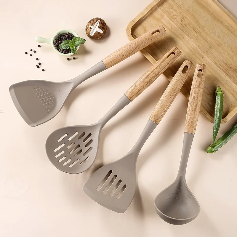4-pc Silicone Kitchen Utensils Set with Wooden Handle, kitchen utensils set