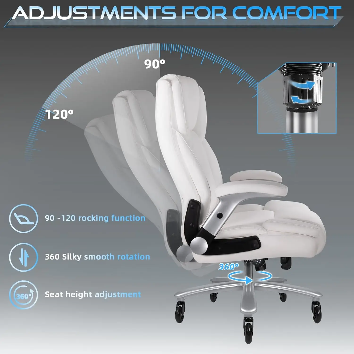 Big and Tall Office Chair with Ergonomic Lumbar Support, Leather Office Chair for Heavy People with Quiet Rubber Wheel 5