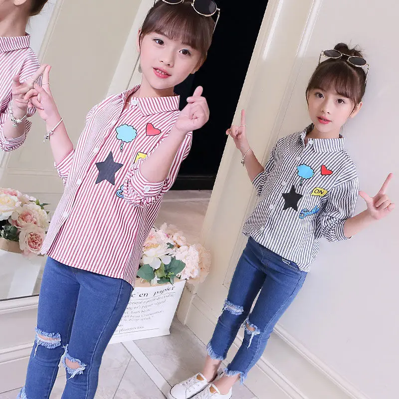 Spring Girls Shirts For Students Uniform Long Sleeve Cotton Blouse Teenagers School Clothes 4 6 8 10 12 Years kids shirts