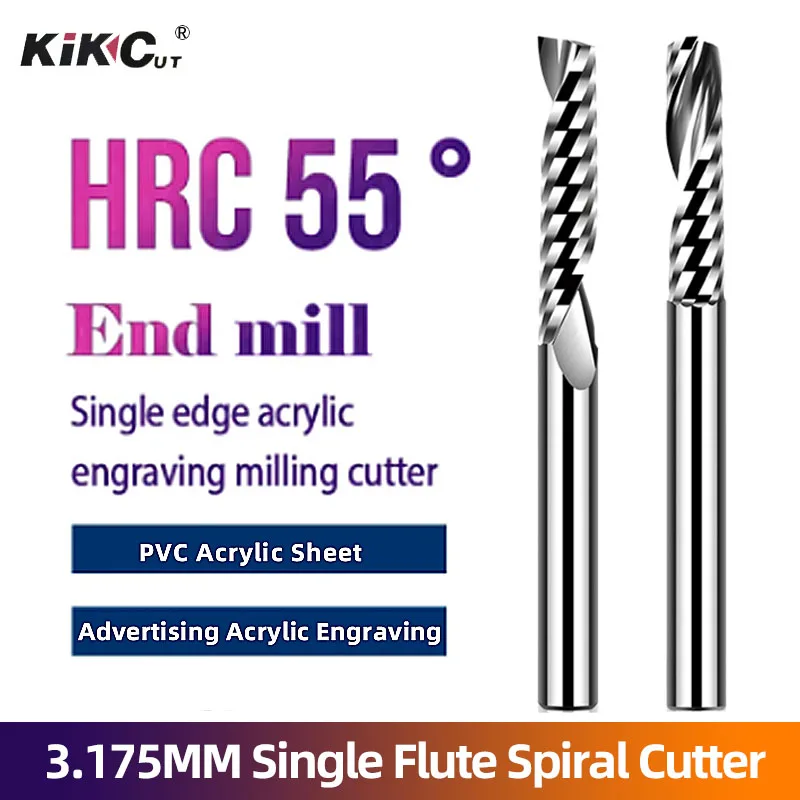 

1/5PCS Aluminum Alloy 3.175 Acrylic Special Milling Cutter Single Flute CNC Machine Tool Tungsten Steel End Mill