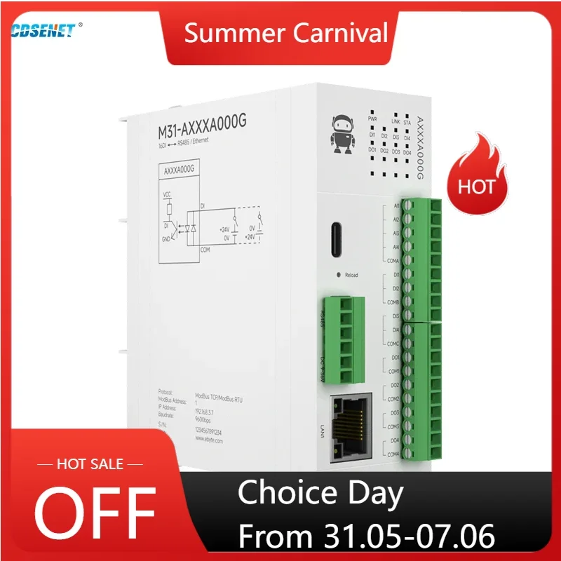 

16DI Remote IO Module RS485 Ethernet RJ45 CDSENET M31-AXXXA000G Analog Switch Acquisition Modbus TCP RTU Firmware Upgrade