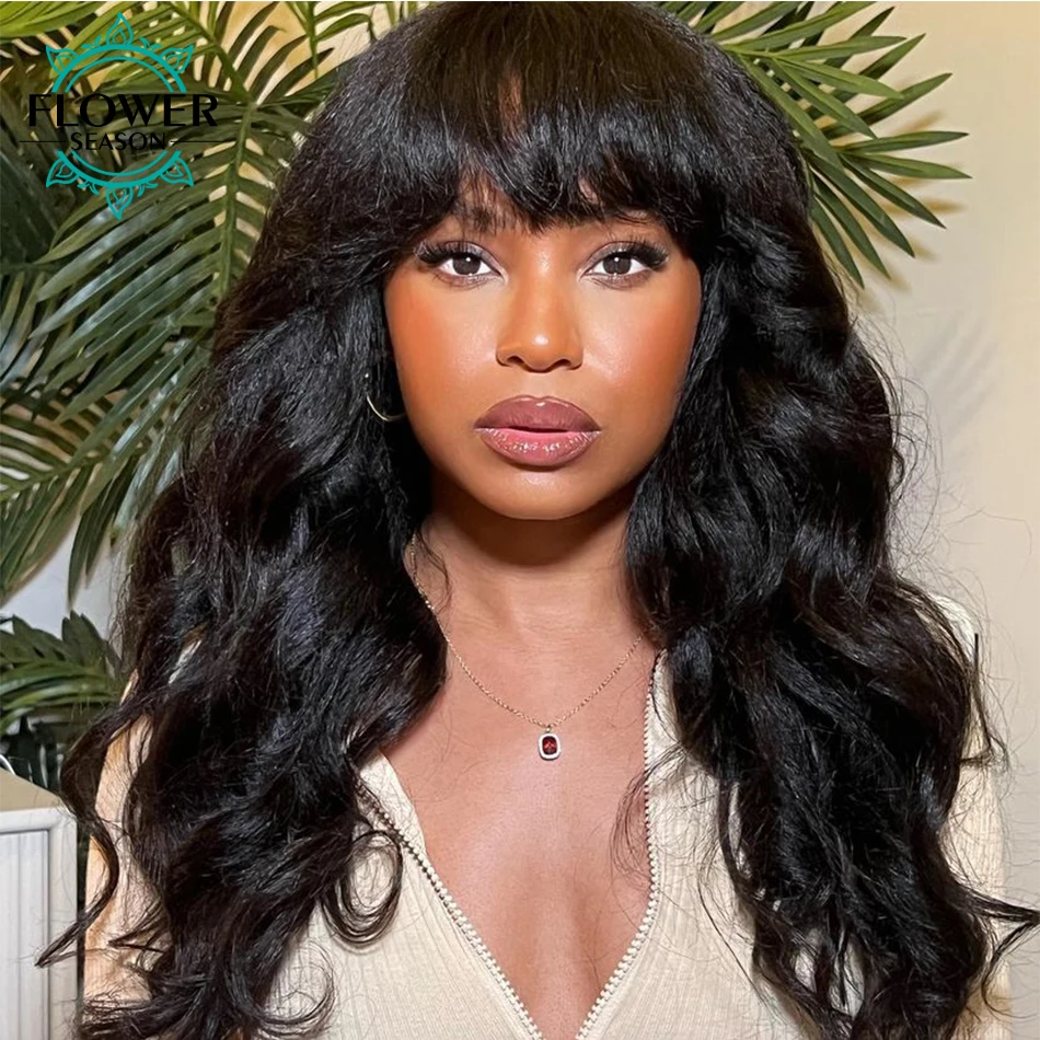 Yaki Wave Human Hair Wigs with Bangs 200 Kinky Straight Wavy Full