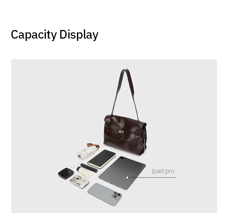 Split leather tote, side angle