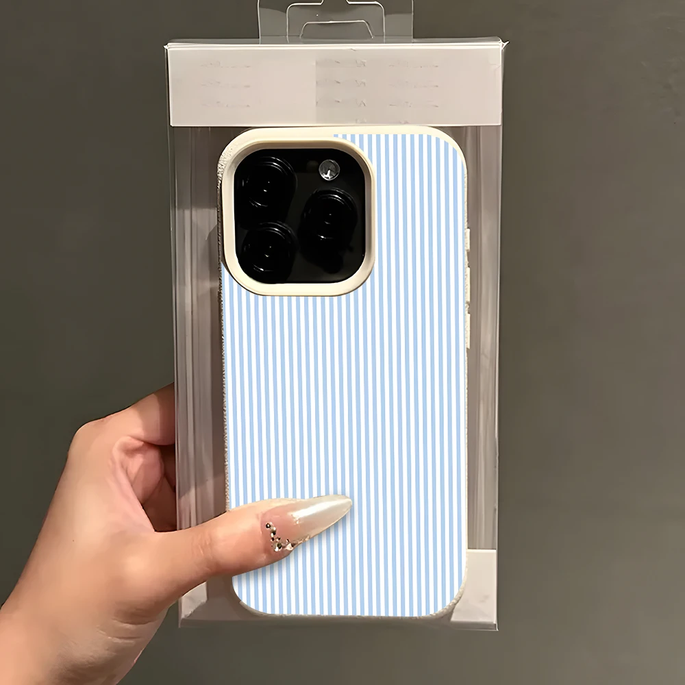 Light Blue Stripe Pattern Lychee Soft Phone Case Cover