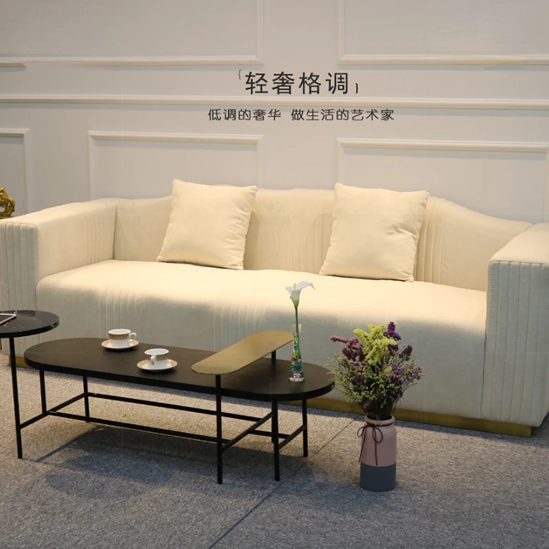 

Hong Kong-style luxury three-person sofa villa living room simple modern fabric sofa stainless steel