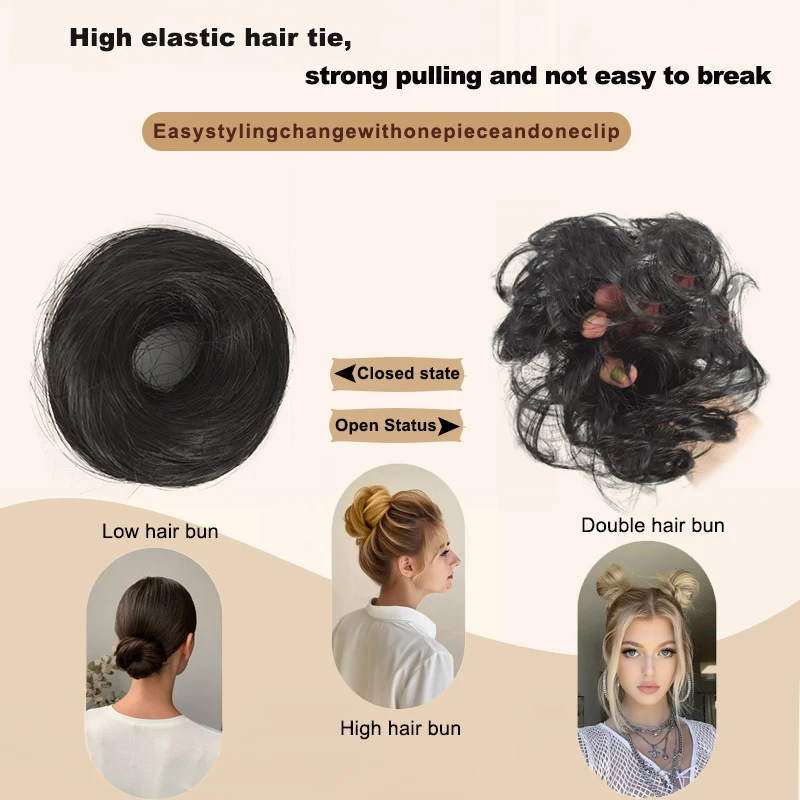 LUPU Messy hair Strands Naturally Curly Ponytails Fluffy Donuts Upright hair Strands Messy hair Strands are Suitable for Women