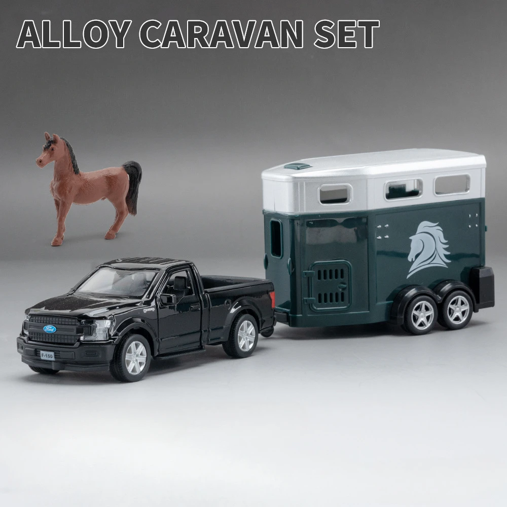 Alloy Diecast Land Rover and RV Caravan Toy Set with Opening Doors