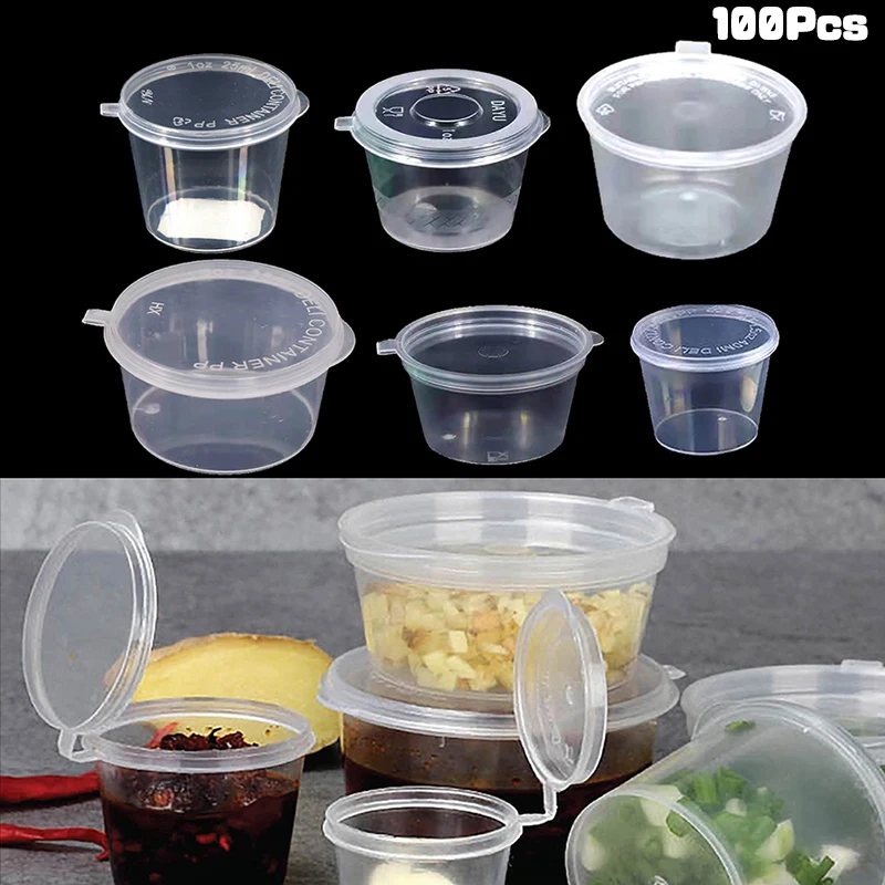 10PC Disposable Take Away Small Sauce Containers w/ Lids Clear Plastic Cups