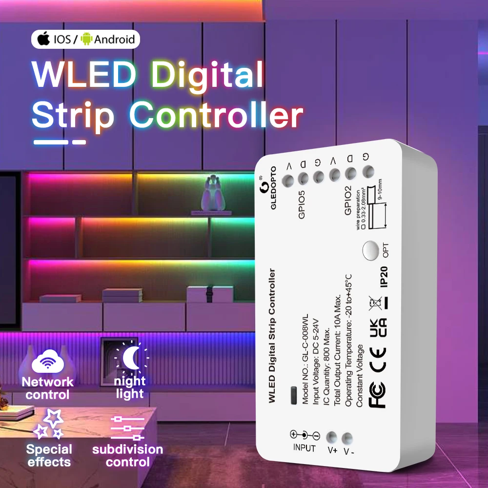 Gledopto Wled Strip Controller LED-Leuchten über 100 dynamische  Beleuchtungs modi DIY Wifi App-Steuerung 800 ic RGB RGBW keine  Notwendigkeit Hub