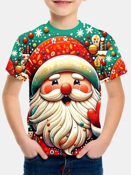 Children's T-shirt Santa Claus Christmas Print Girl Clothes Cute Cartoon Pullover Tees Boy Tops Casual Loose Children's Clothing