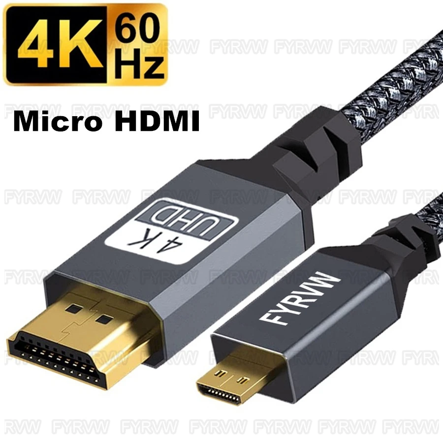 마이크로 HDMI-HDMI 호환 케이블, 4K HDR ARC, 고프로 히어로 라즈베리 파이 4 소니 A6000 니콘 요가 3 프로 카메라용, 마이크로 HDMI 코드