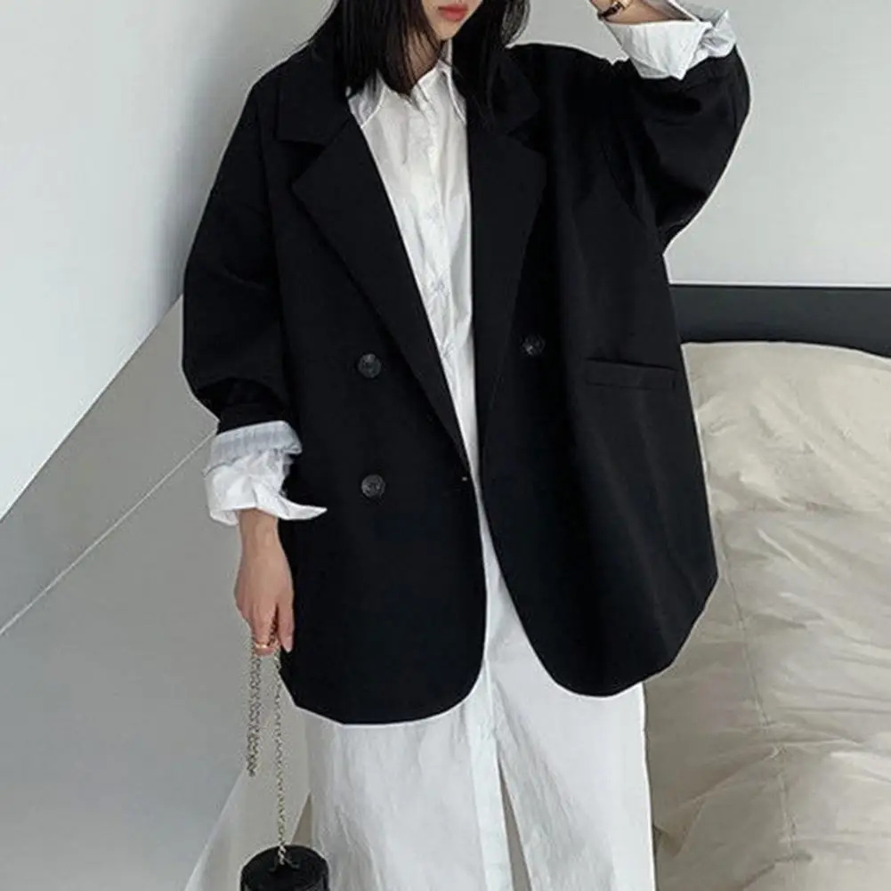 

Women Fall Spring Coat Stylish Women's Double-breasted Coat British Formal Business Style with Lapel Pockets for Fall Spring