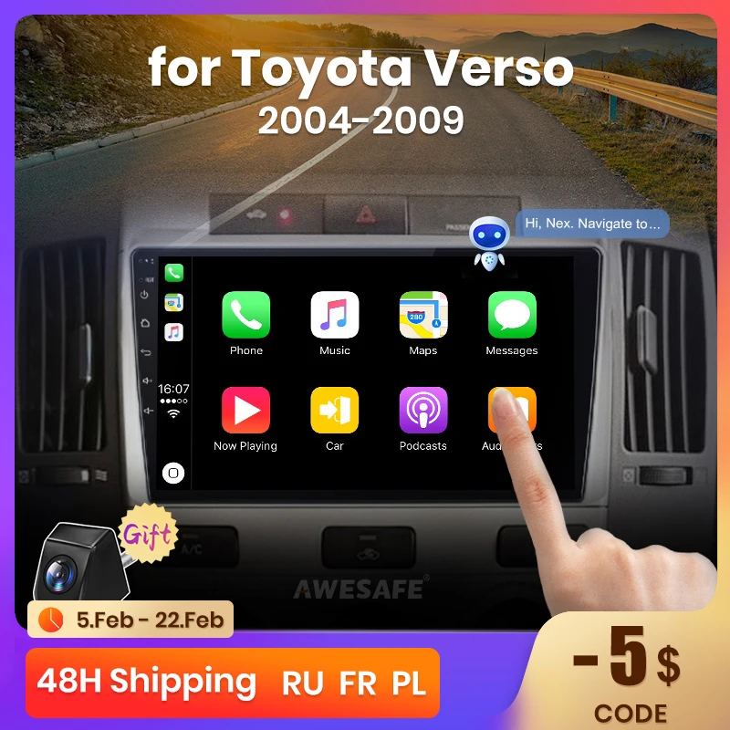 

Автомагнитола AWESAFE PX9 для Toyota Corolla Verso 2004-2009, 2 din, Android