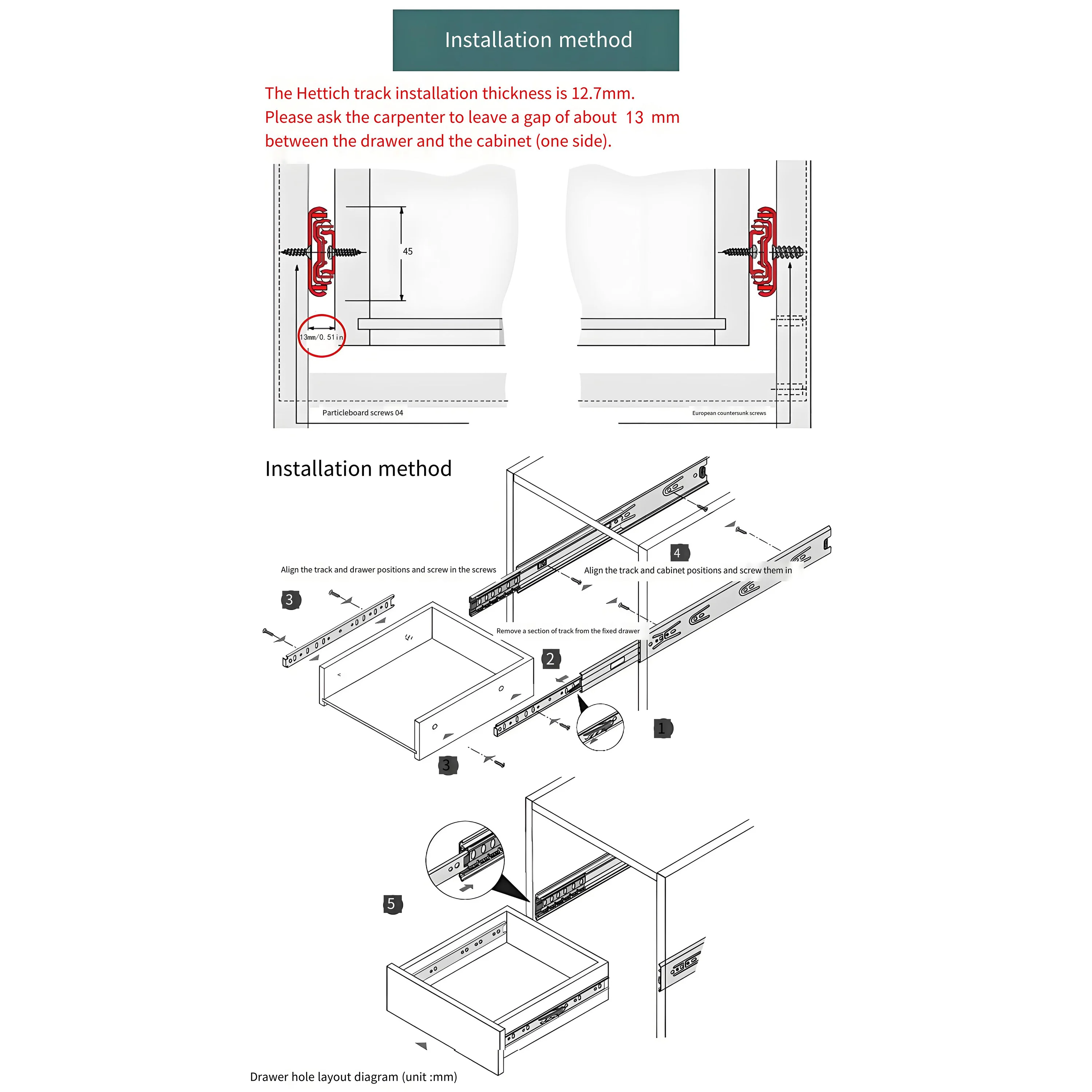 Ultra-Narrow Steel Drawer Slides with Three-Section Ball Bearings (1 Pair, 8-22 Inches)