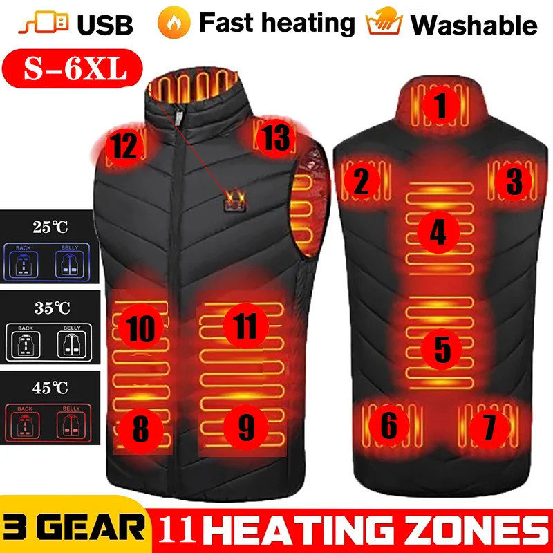 13 Zones Heated Vest Winter Thermal Waistcoat Electric Self Heating