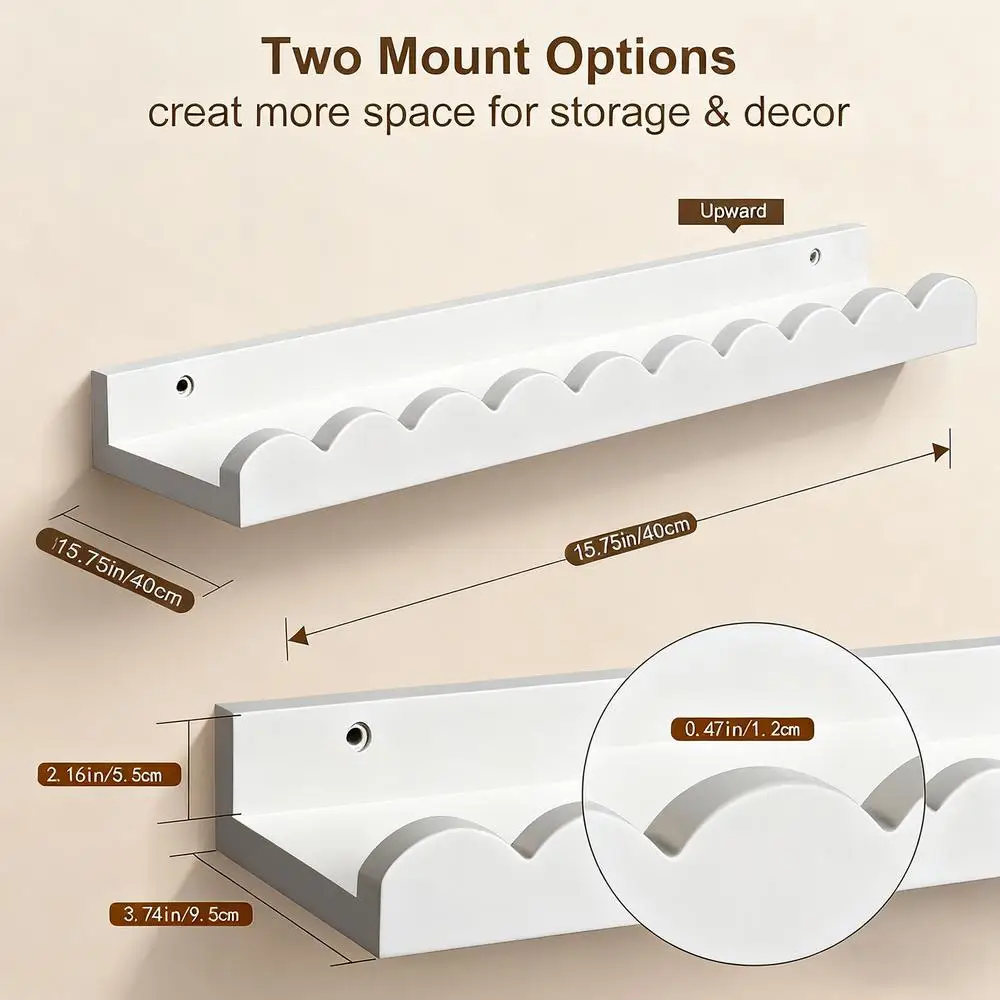 2 יחידות מדפי ספרים צפים מעץ לתליה על הקיר לאחסון ספרים, צעצועים, צמחים בחדר הילדים, גן ילדים, סלון