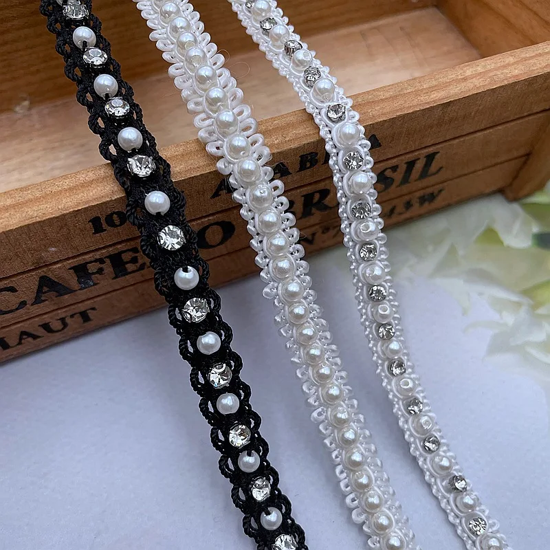 10yards/lot White/black Pearl Beaded Lace Ribbon Trim Handmade DIY