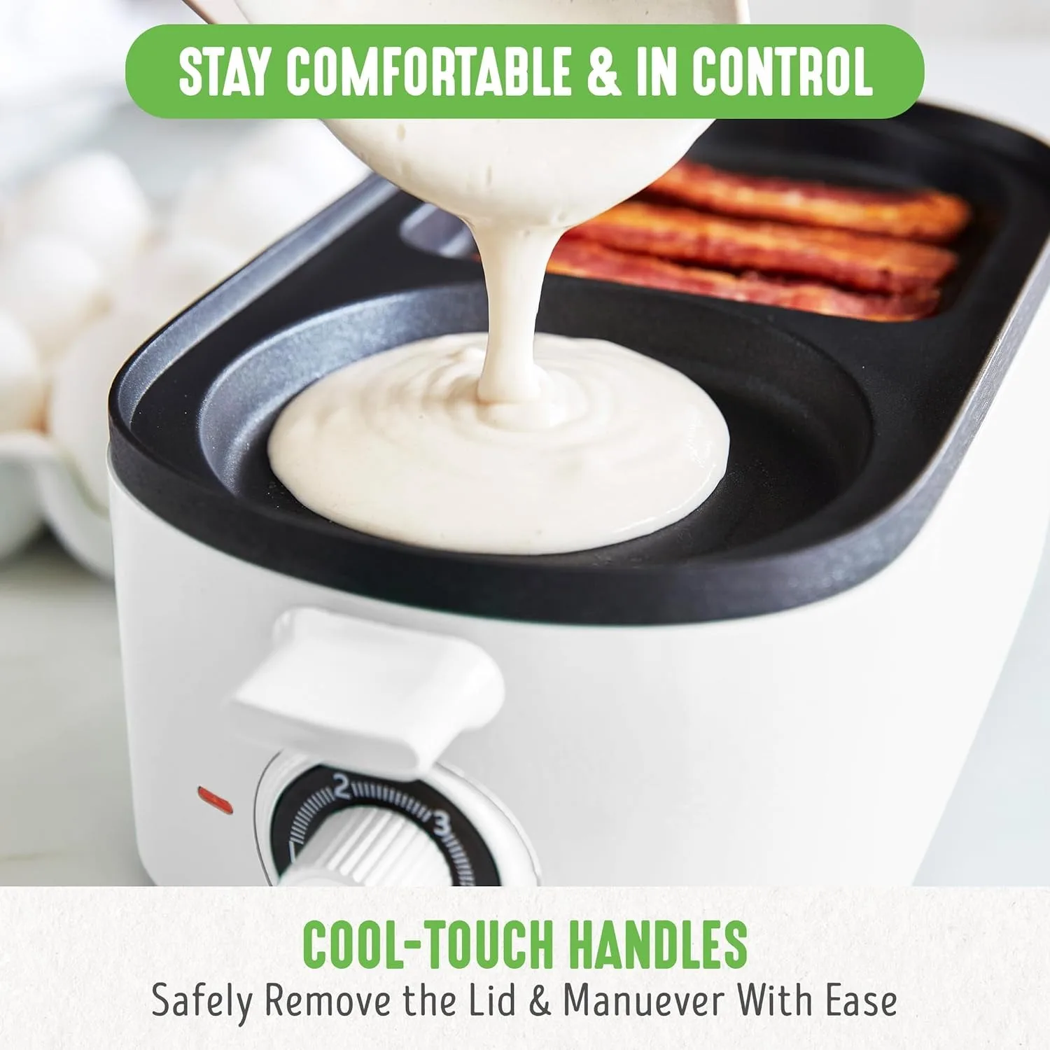 3-in-1 Breakfast Maker Station, Ceramic Nonstick Dual Griddles & Breakfast Sandwiches, 2 Slice Toast Drawer, White 5