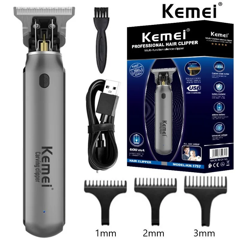 Kemei hair trimmer KM-1757 Men Beard Trimmer Zero Gapped T-Blade Hair Cutting Machine Cordless Professional Barber Edgers Cutter