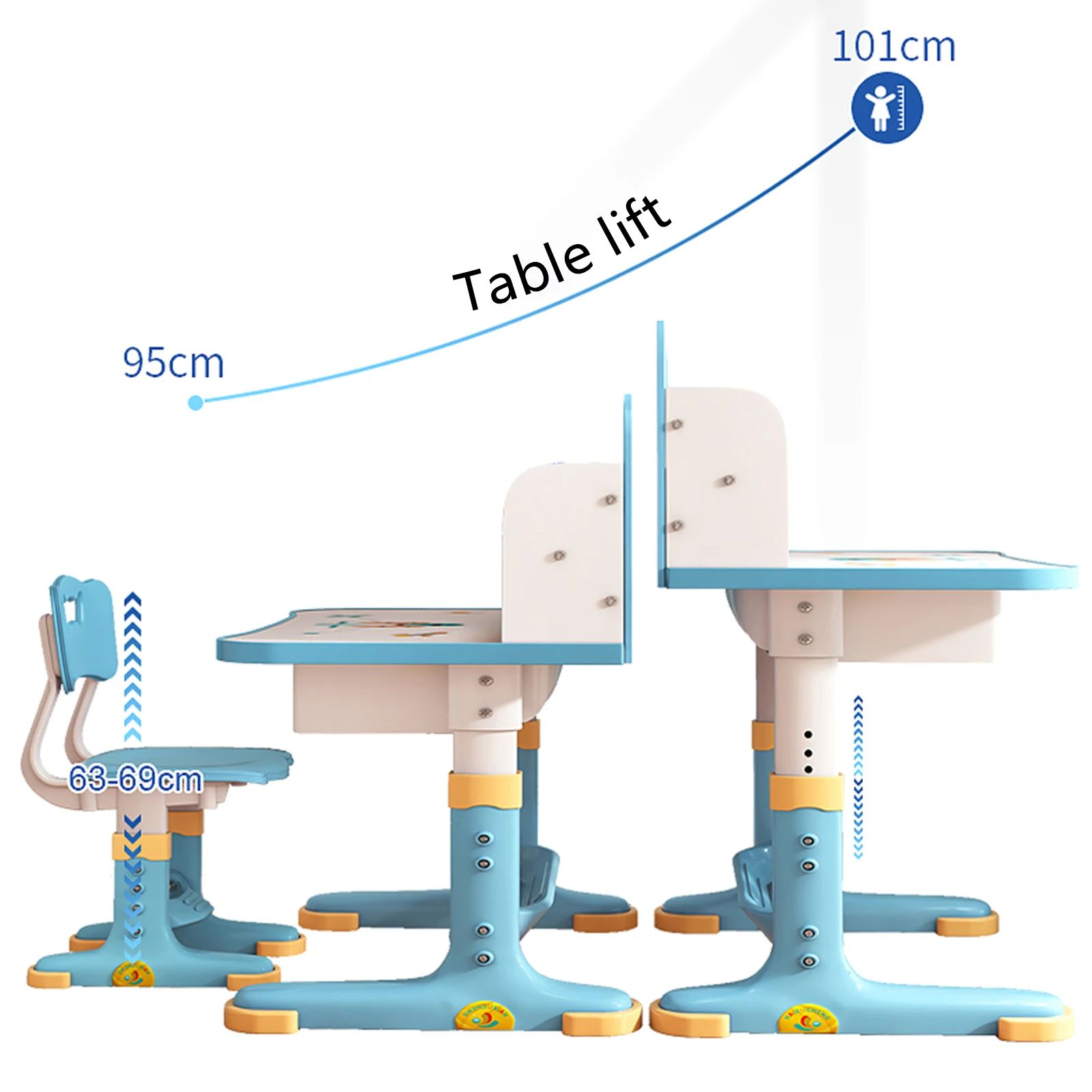 Widened Desktop Multi Separation Cartoon Pattern Desk Chair Set Kids Adjustable Height Study Table with Drawer Chair Set 2