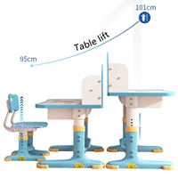 Widened Desktop Multi Separation Cartoon Pattern Desk Chair Set Kids Adjustable Height Study Table with Drawer Chair Set 2
