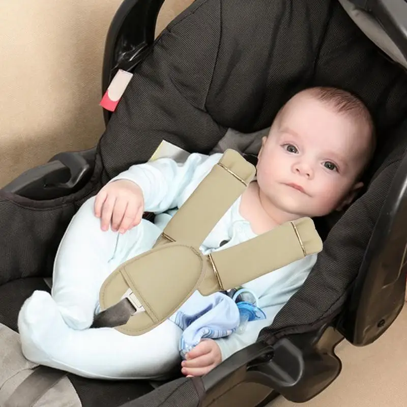 Kids Seat Belt Protector Set Safety Belt Leather Soft Seat Cover Cute Strap Pads With Crotch Pad Anti-Slip