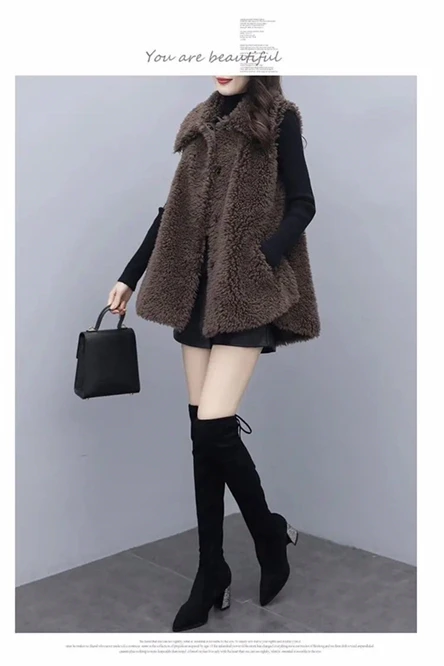 2021 Autumn Winter New Korean Imitation Lamb Wool Imitation Fur Integrated Coat Splicing Women's Vest Girl's Coat Leisure Coffe best winter coats for women