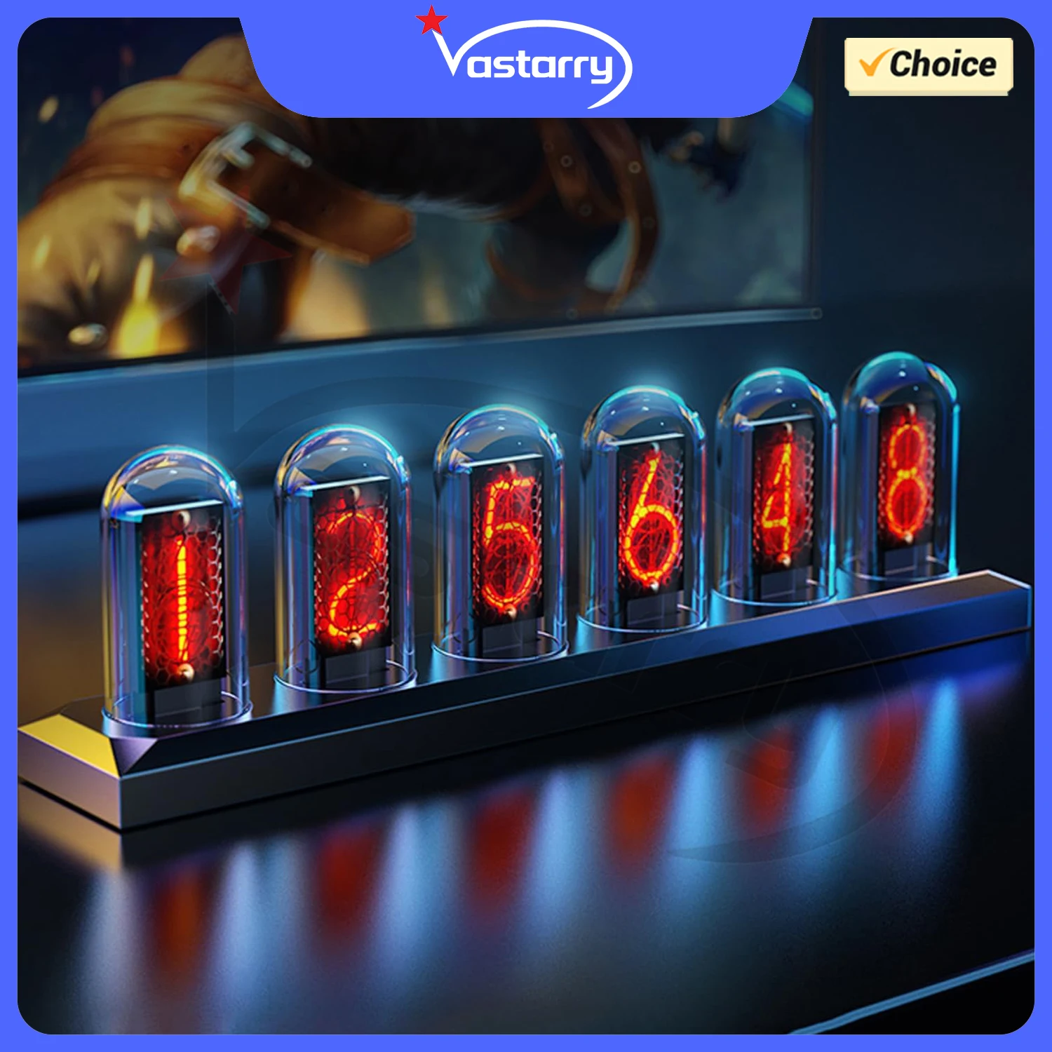 Nixie Tube Clock Glow Tube Clock IPS Color Screen Digital Clock DIY Analog Digital Tube Desktop Digital Clock Gift