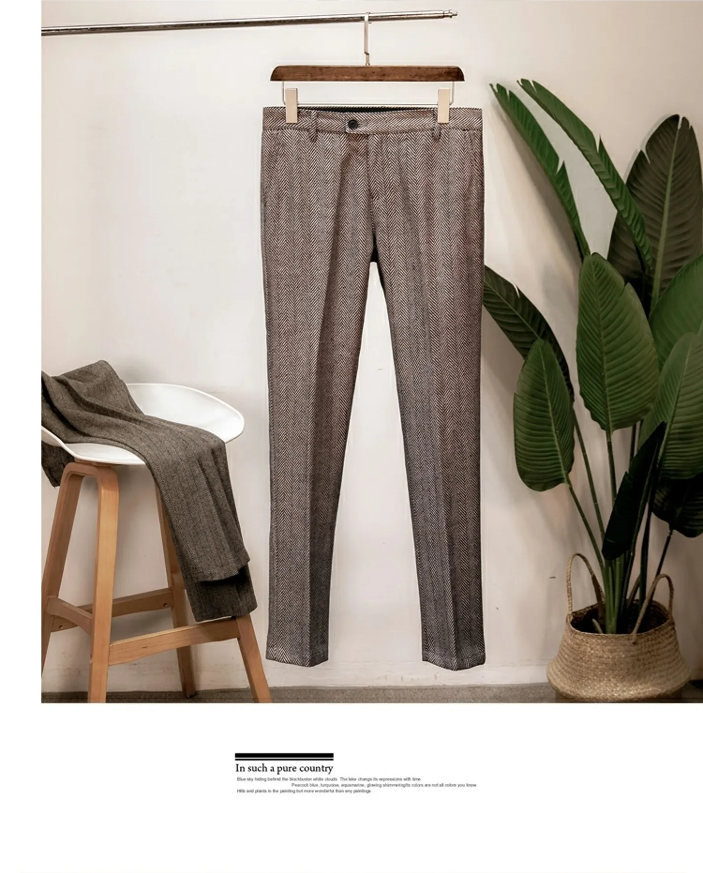 Herbst und Winter britische Retro-Hose aus Woll-Tweed mit Fischgrätenmuster für Herren in großen Größen – Detail 8