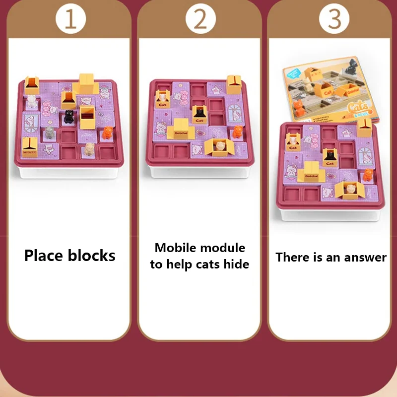 Montessori Kids Education Learning Toy Cat Express Box Board Game Puzzle Logic Game IQ Training Spatial Planning Animal Theme 5