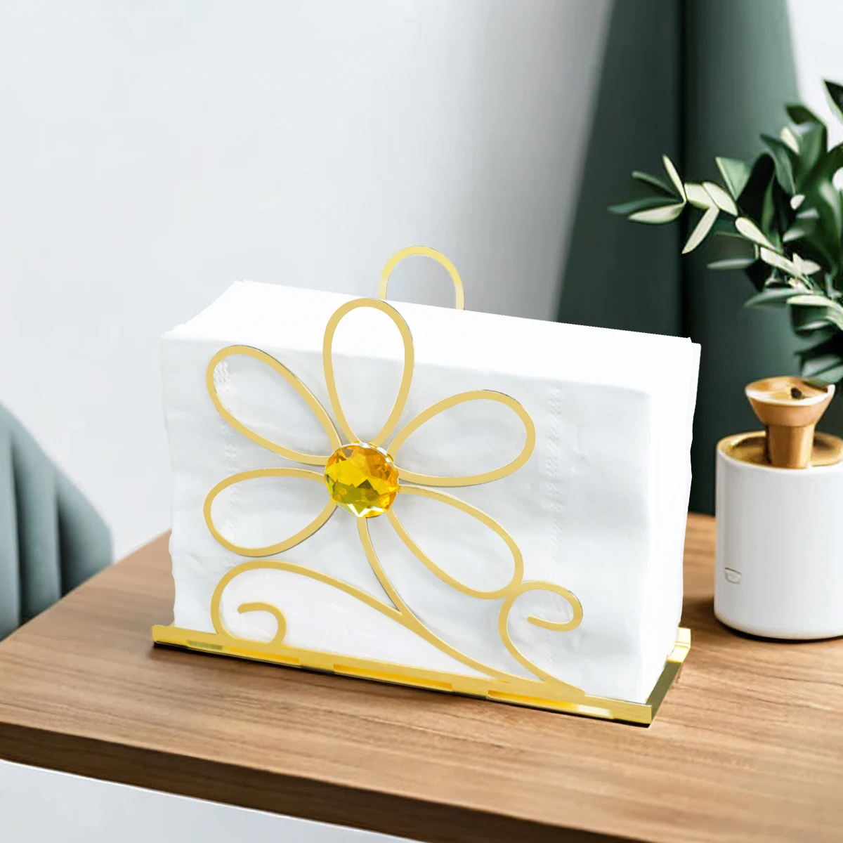 1pc metal creative napkin holder, modern minimalist flower napkin holder, dining table upright tissue holder 4