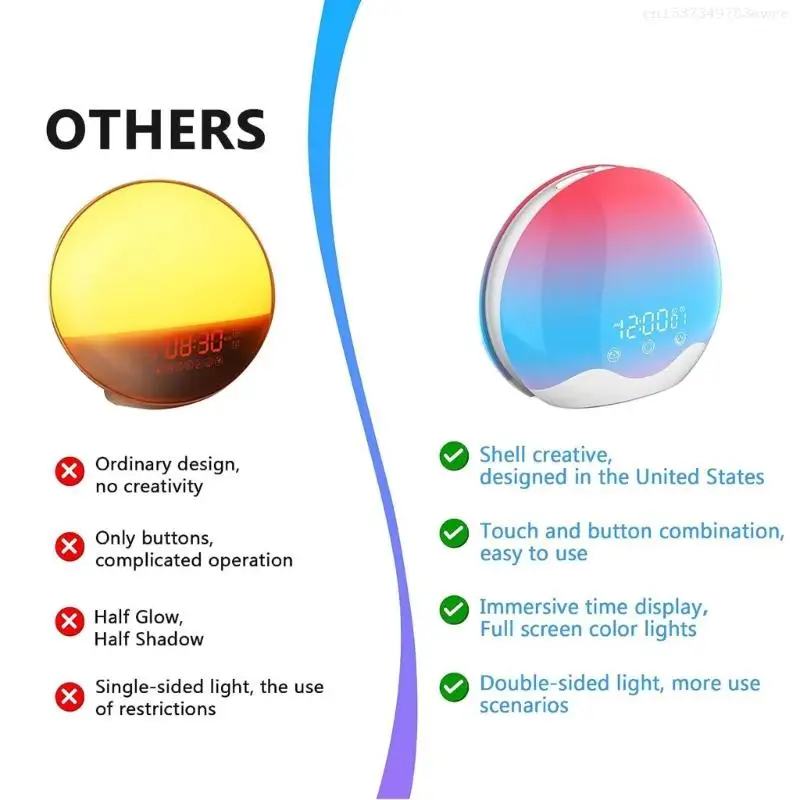 Gentle Wake Up Alarm Clock With Simulated Sunrising And Rainbow Color Lighting Touch Controlled Supported Led Lamp F0T6 3