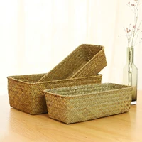 Woven Seagrass Wicker Storage Basket Rectangular Straw Rattan Basket Multipurpose Fruit Cosmetic Sundries Storage Organizer 3