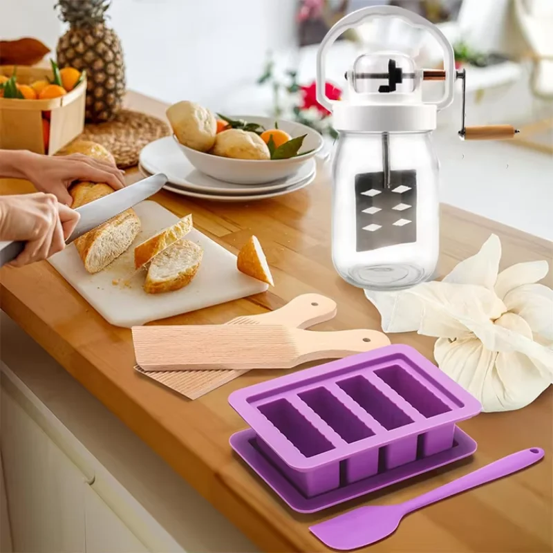Multifunctional Butter Churn Household Hand Crank Butter Churn Kitchen Baking Gadget Cream Churn 1.5L Mason Jar 3