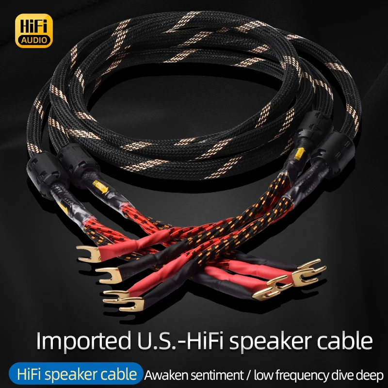 Audio Speaker Cable One pair HiFi Speaker Cable High Purity 6N OFC Core with Banana and Y 24K Gold Plug for Amplifier Speaker