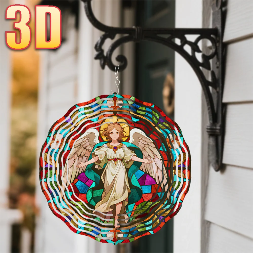 화려한 유리 천사 금속 풍경 종, 25.5cm 3D DIY 360도 회전 °   야외 정원 장식