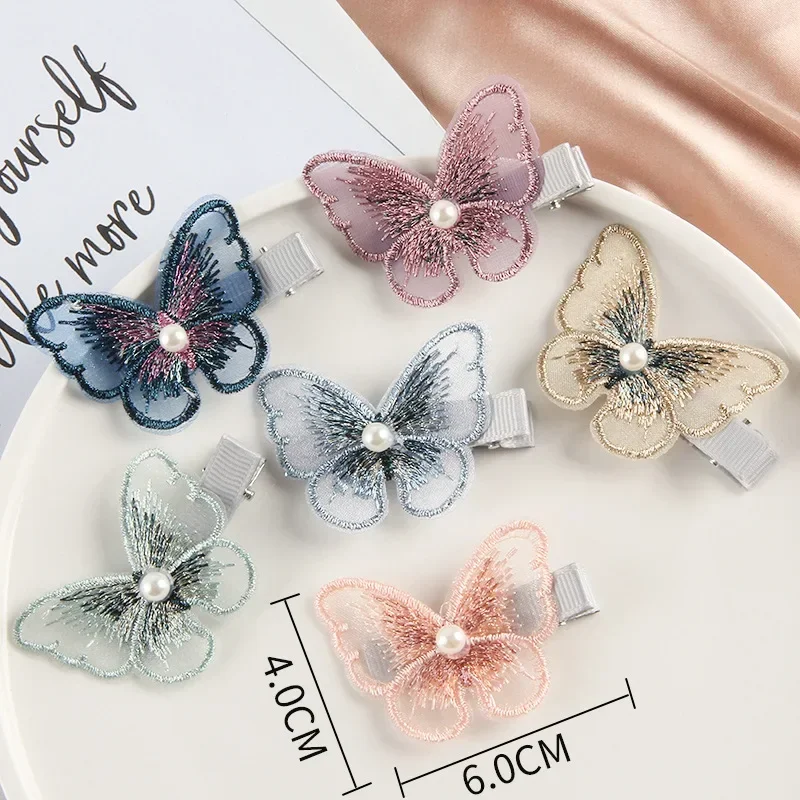 Cute Baby Hairpin Girls Fabric Inlaid Pearl Butterfly Hairpin Female Small Fresh Liu Haibian Clip  Kids Accessories In Girls