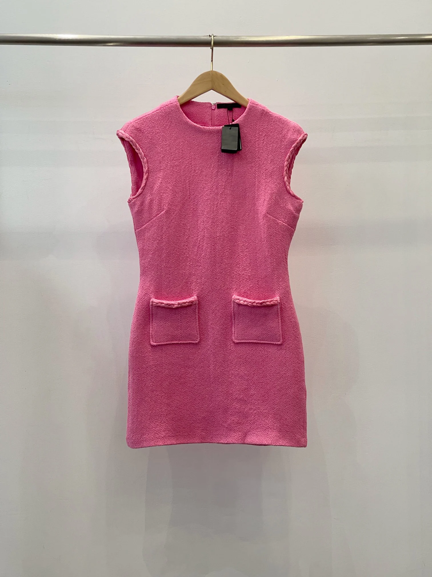 

Женское твидовое платье с воротником-стойкой, милое и острые розовое платье во французском стиле, Новинка лета 2023