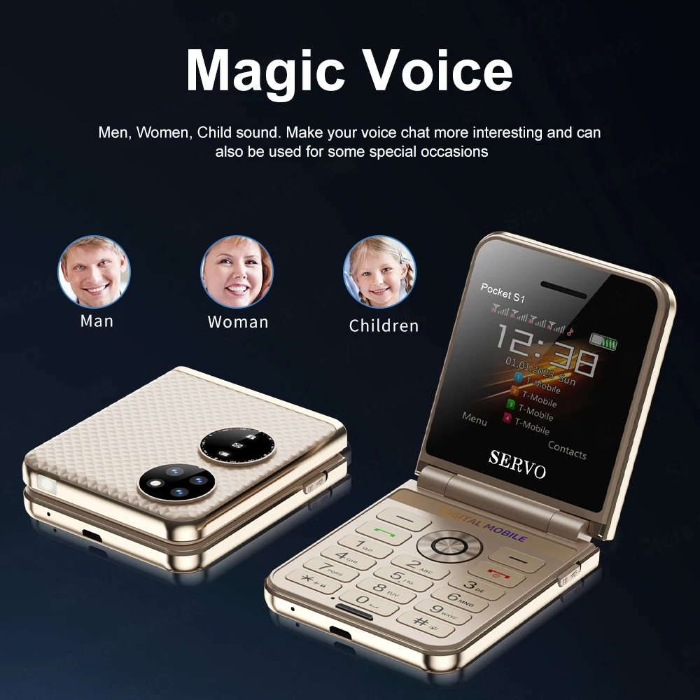 SERVO Pocket S1 4 SIM Card Fold Mobile Phones GSM Network Auto Call Record Flashlight Speed Dial Magic Voice Foldable Cellphones 6