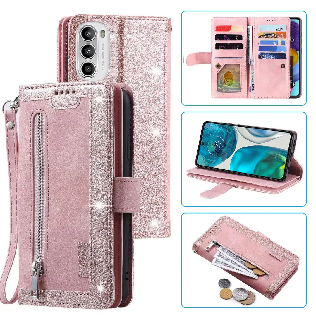 Brillantini Custodia compatibile con Xiaomi 14T Pro Cover Brillantini Nero Shiny Leather Case Shell Wallet PU e Glitter Brillanti 3D Amorevole Strass Cover compatibile con Xiaomi 14T Pro