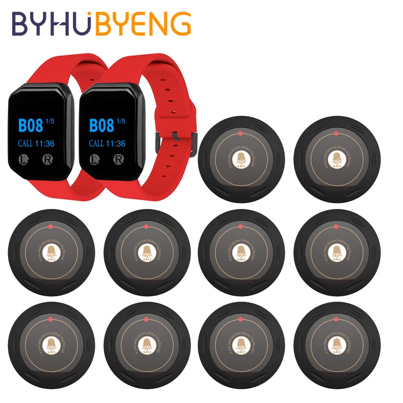 BYHUBYENG 무선 간병인 2 시계 호출기 간호사 호출 경보 환자 도움 시스템, 가정 노인 환자 경보 10 버튼