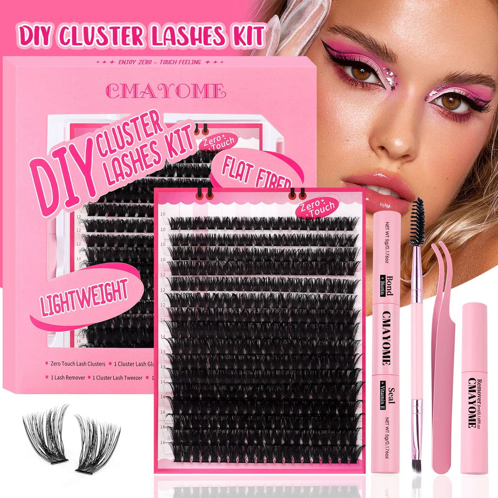 Description Picture 4 of item80D DIY False Eyelashes set D Curly Fluffy Volume clusters lash Extensions bond and seal glue Remover kit professional makeup